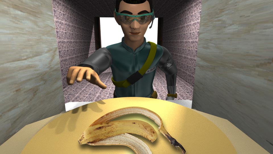 バナナの皮を取ろうとする