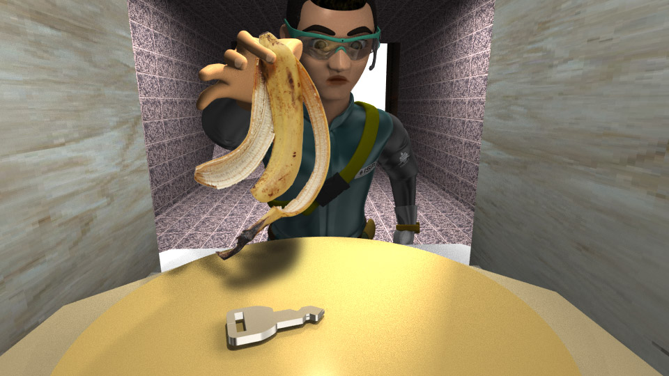 バナナの皮を取ろうとする